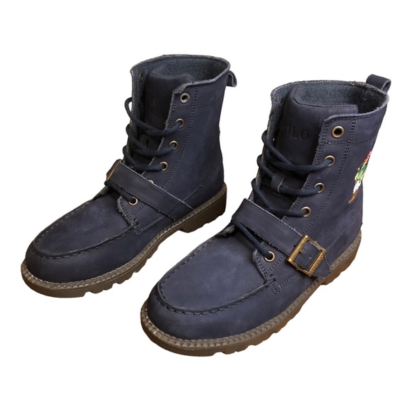 Ralph Lauren Polo Bear Boys Big Kid Ranger Hi Lace Up Leather Fashion Boot NWOT - Picture 5 of 13
